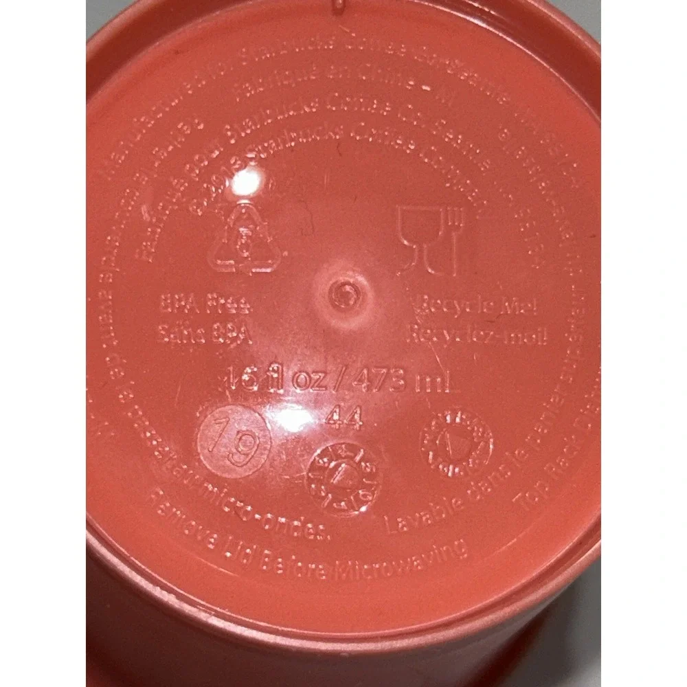 Starbucks Christmas Holiday Pink‎ Orange Hot Cold Plastic Coffee Cup 16 oz.